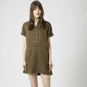 Topshop PETITE Casual Shirt Dress in Olive, Size 2